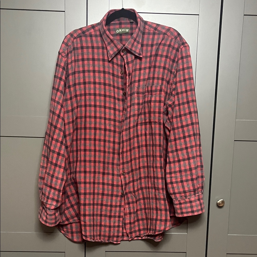 Orvis XXL Men's Red and Black Checkered Shirt
